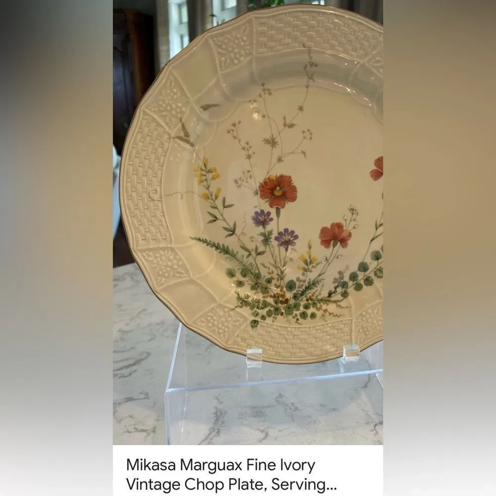 Mikasa Fine Ivory Margaux 11 Inch Dinner Chop Plate Floral Motif Gold Edge Japan